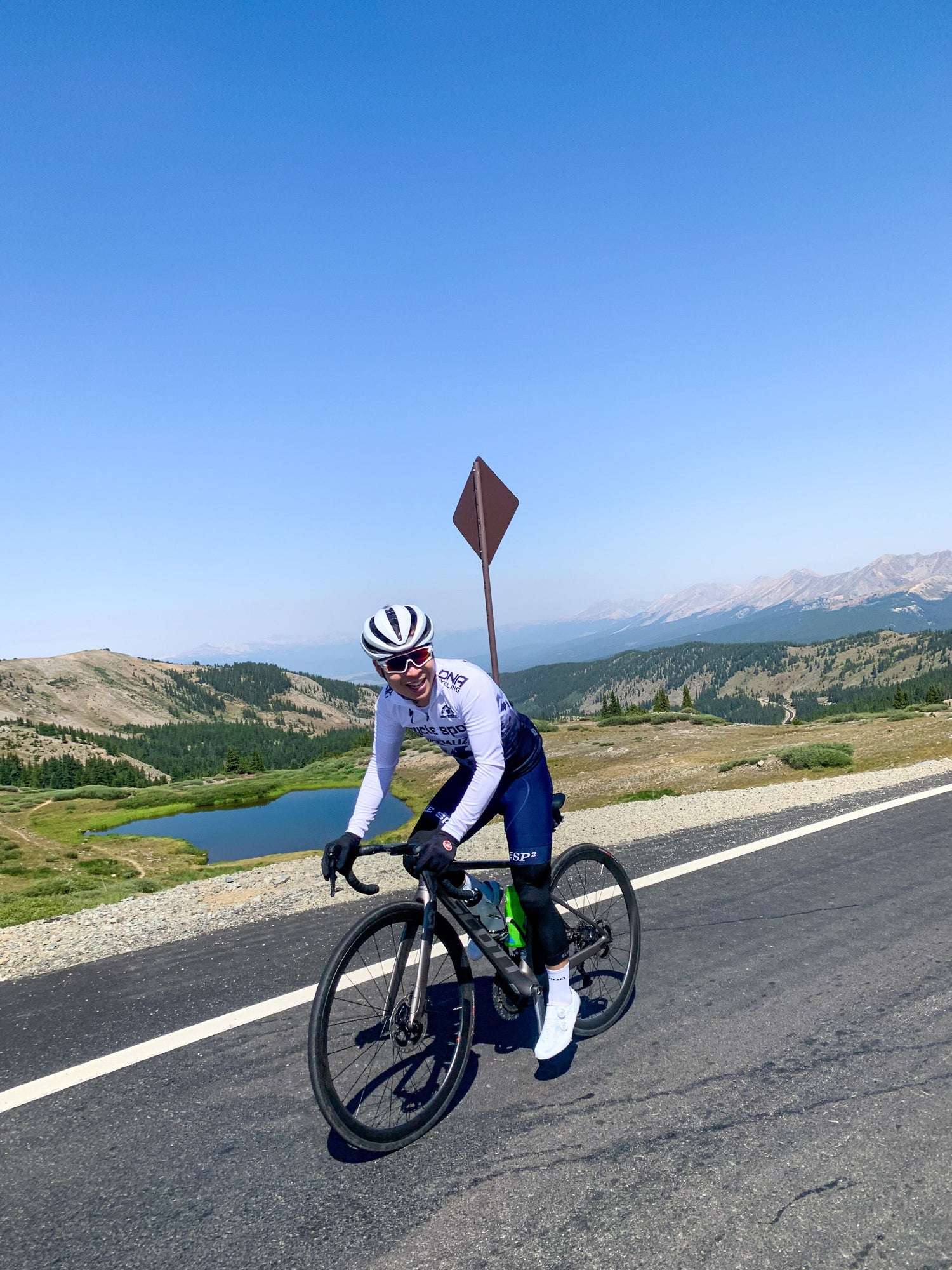 Aaron Gouw riding up Cottonwood Pass